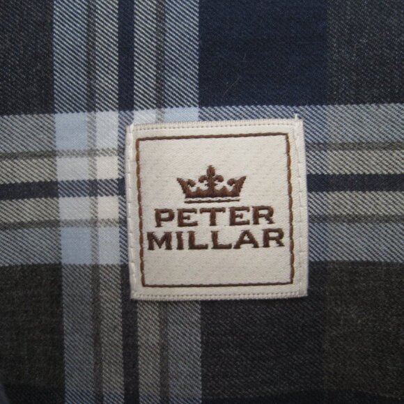Peter Millar Navy Dark Grey Plaid Button Down Shirt Size XL 100% Cotton - Picture 6 of 7